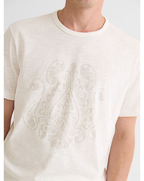 T-shirt col rond en coton blanc neige