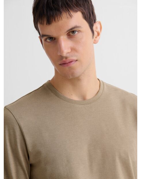 T-shirt manches longues col rond Supima tabac