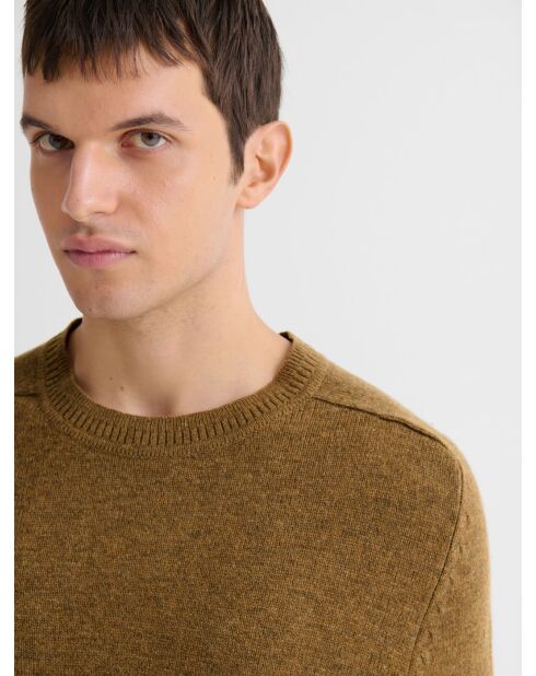 Maglione girocollo in misto lana color nocciola
