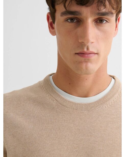 Maglione girocollo in cotone biologico beige sabbia