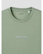 Mandelgrünes besticktes T-Shirt mit Rundhalsausschnitt