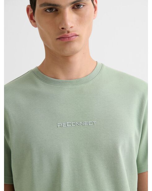 T-shirt col rond brodé vert amande