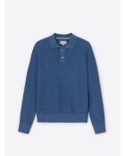 Blauer Polopullover aus zertifizierter Viskose mit Knöpfen am Kragen