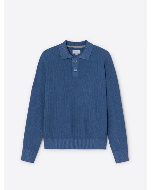 Blauwe polotrui met knoopsluiting van gecertificeerde viscose