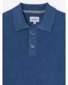 Blauer Polopullover aus zertifizierter Viskose mit Knöpfen am Kragen