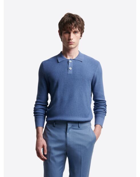 Blauwe polotrui met knoopsluiting van gecertificeerde viscose