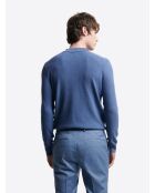 Blauer Polopullover aus zertifizierter Viskose mit Knöpfen am Kragen