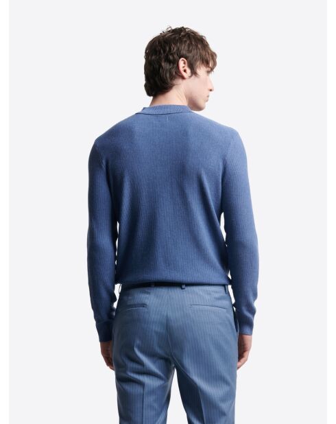 Blauwe polotrui met knoopsluiting van gecertificeerde viscose