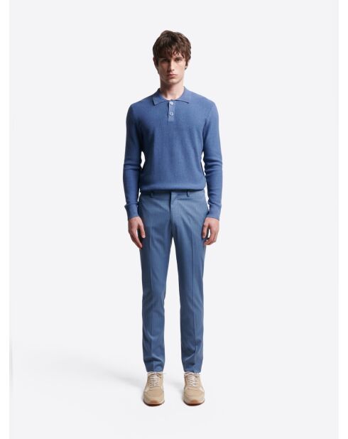 Blauwe polotrui met knoopsluiting van gecertificeerde viscose