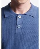 Blauer Polopullover aus zertifizierter Viskose mit Knöpfen am Kragen