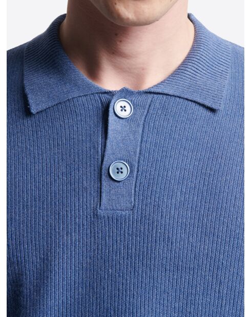 Blauwe polotrui met knoopsluiting van gecertificeerde viscose