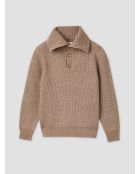 Maglione con collo trucker in maglia con perline avorio 2