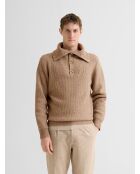 Maglione con collo trucker in maglia con perline avorio 2
