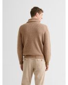 Maglione con collo trucker in maglia con perline avorio 2