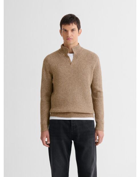 Maglione a collo alto aperto in maglia con perline Taupe 3 Taupe