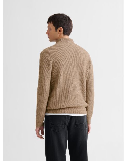 Maglione a collo alto aperto in maglia con perline Taupe 3 Taupe