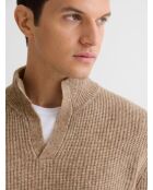 Maglione a collo alto aperto in maglia con perline Taupe 3 Taupe