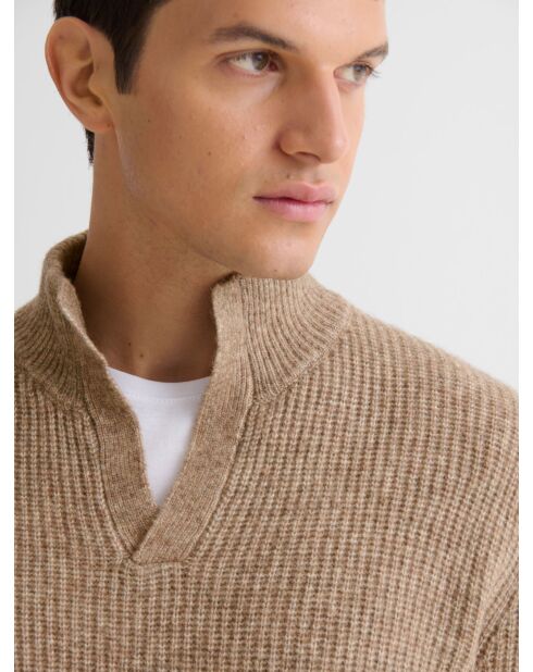 Maglione a collo alto aperto in maglia con perline Taupe 3 Taupe