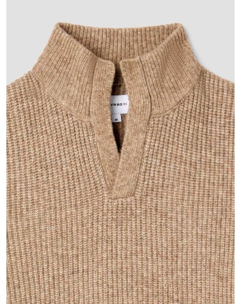 Maglione a collo alto aperto in maglia con perline Taupe 3 Taupe
