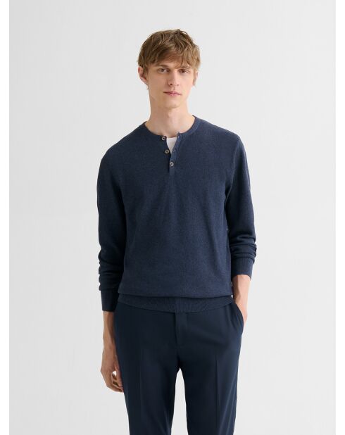 Mitternachtsblauer Pullover mit Knöpfen aus Biobaumwolle