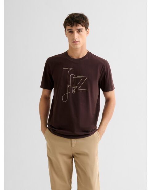 T-shirt col rond suédé marron