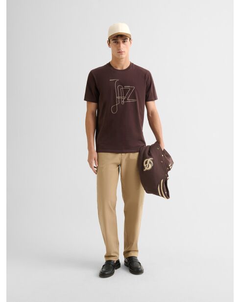 T-shirt col rond suédé marron