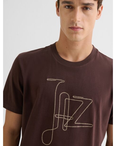T-shirt col rond suédé marron