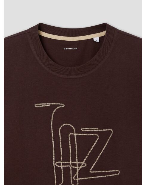 T-shirt col rond suédé marron