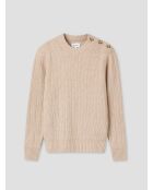 Ecrufarbener Pullover mit Rundhalsausschnitt mit Zopfmuster 2