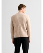 Ecrufarbener Pullover mit Rundhalsausschnitt mit Zopfmuster 2