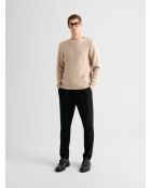 Ecrufarbener Pullover mit Rundhalsausschnitt mit Zopfmuster 2
