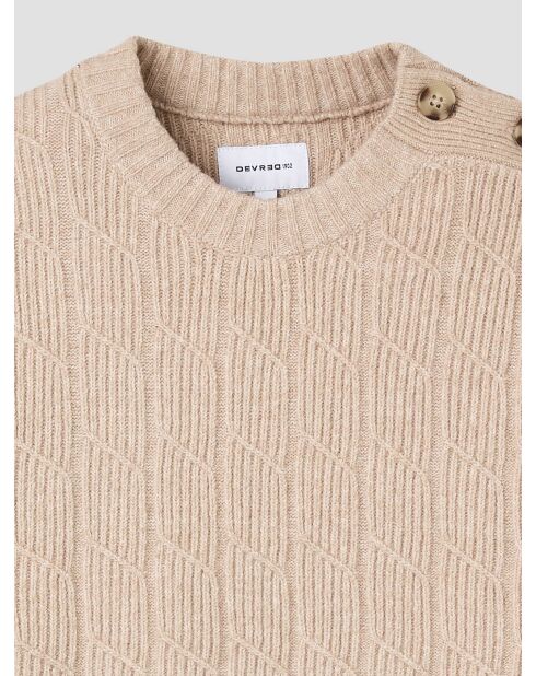 Ecrufarbener Pullover mit Rundhalsausschnitt mit Zopfmuster 2