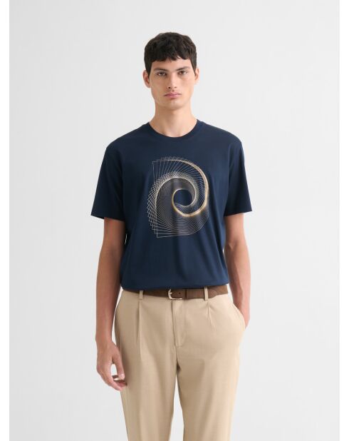 T-shirt col rond en coton bleu marine