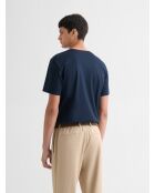 T-shirt col rond en coton bleu marine