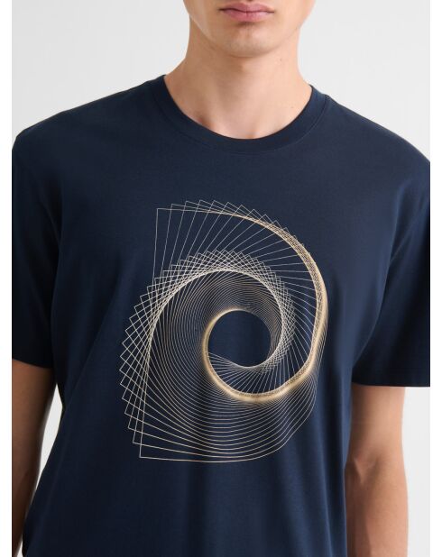 T-shirt col rond en coton bleu marine
