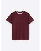 T-shirt col rond contrasté en coton lie de vin