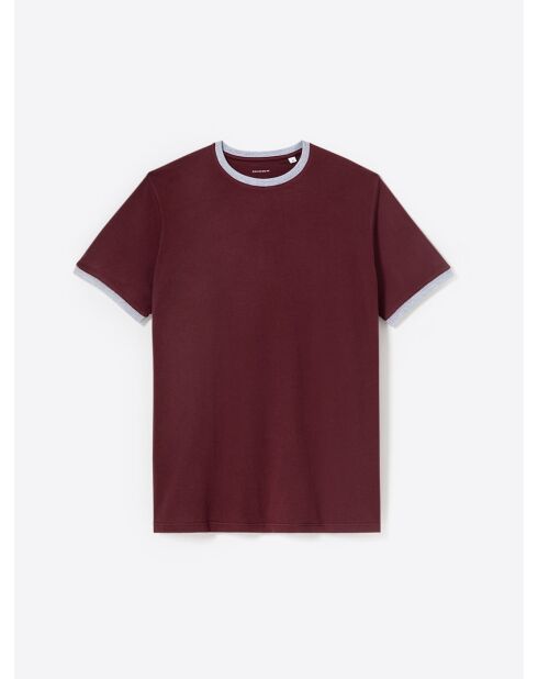 T-shirt col rond contrasté en coton lie de vin