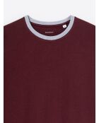 T-shirt col rond contrasté en coton lie de vin