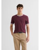 T-shirt col rond contrasté en coton lie de vin