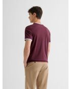 T-shirt col rond contrasté en coton lie de vin