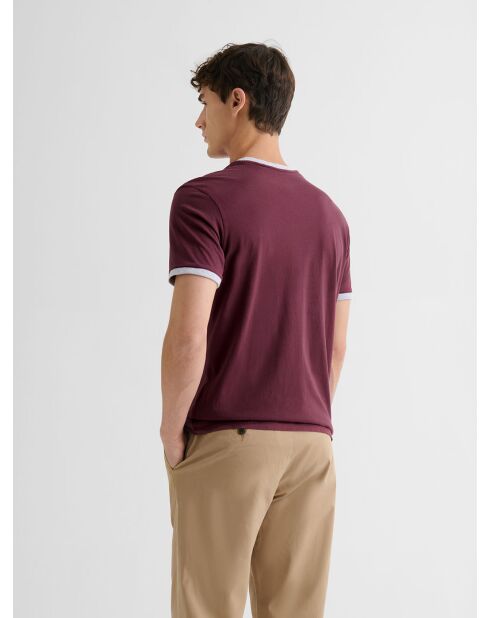 T-shirt col rond contrasté en coton lie de vin