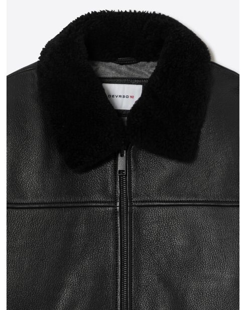 Schwarze Lederjacke mit Sherpa-Kragen