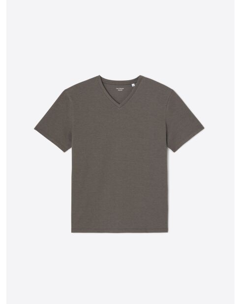 T-shirt col V en coton Supima marron