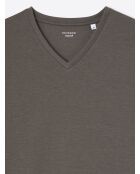 T-shirt col V en coton Supima marron