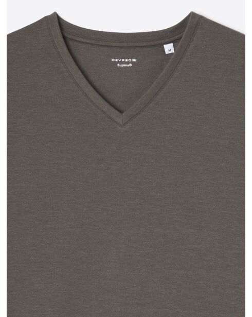 T-shirt col V en coton Supima marron
