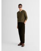 T-shirt manches longues col tunisien kaki foncé