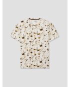 Schneeweißes Rundhals-T-Shirt mit Blumenmuster