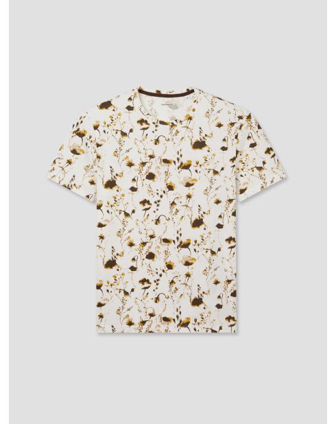 T-shirt col rond fleuri blanc neige