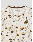 Schneeweißes Rundhals-T-Shirt mit Blumenmuster