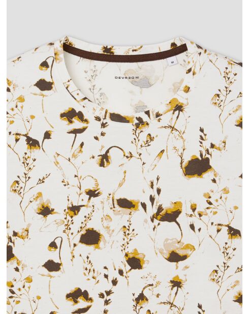 T-shirt col rond fleuri blanc neige